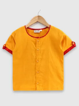 100% Pure Cotton Indo Western Front Open Shirt Kurta For Baby Boys- Yellow