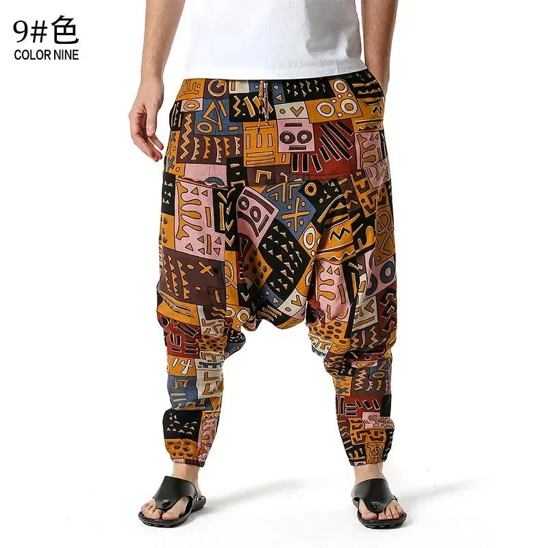 2024 Men's and Women's Cotton Harem Yoga Loose Elf Bohemian Pants Crotch Pants Flying Squirrel Pants for Men  Cargo Pants Men