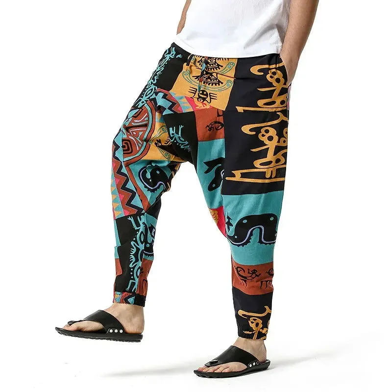 2024 Men's and Women's Cotton Harem Yoga Loose Elf Bohemian Pants Crotch Pants Flying Squirrel Pants for Men  Cargo Pants Men