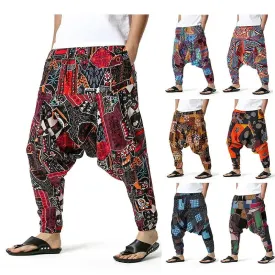 2024 Men's and Women's Cotton Harem Yoga Loose Elf Bohemian Pants Crotch Pants Flying Squirrel Pants for Men  Cargo Pants Men