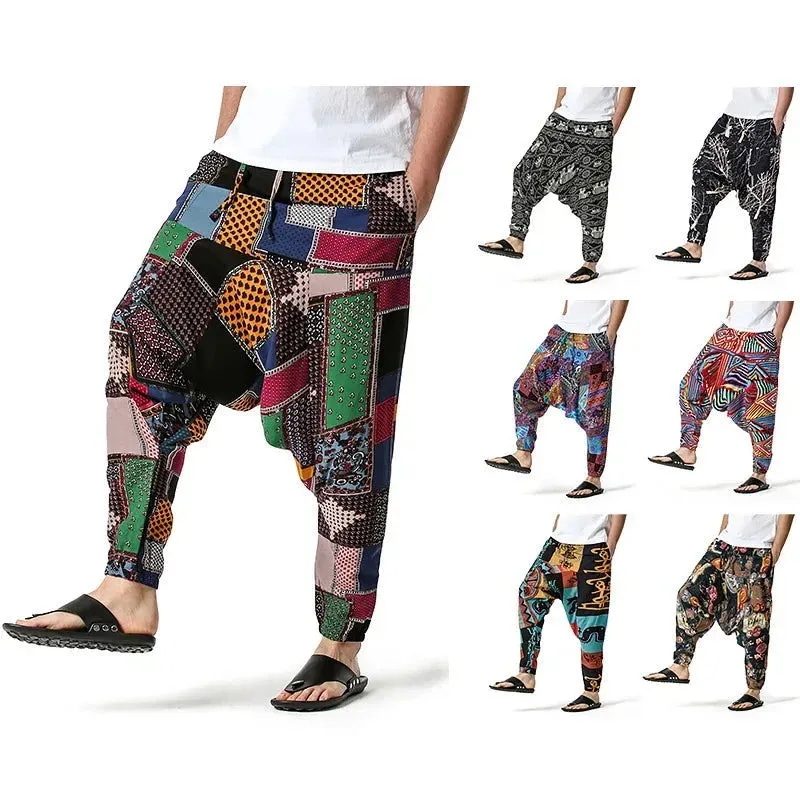 2024 Men's and Women's Cotton Harem Yoga Loose Elf Bohemian Pants Crotch Pants Flying Squirrel Pants for Men  Cargo Pants Men