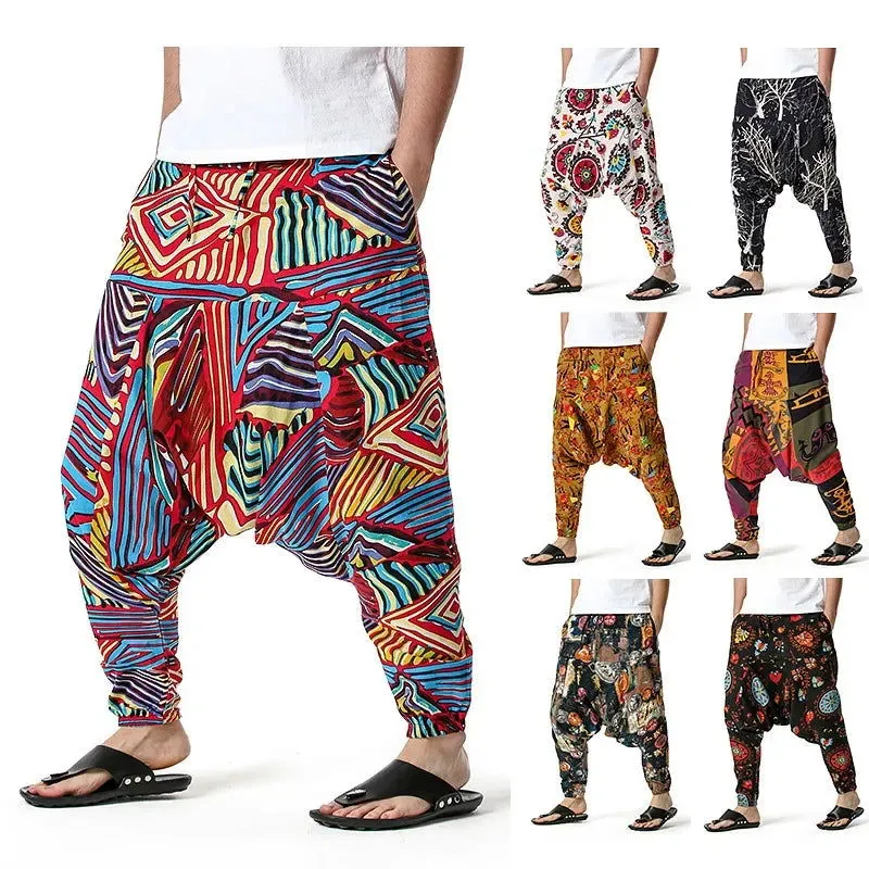 2024 Men's and Women's Cotton Harem Yoga Loose Elf Bohemian Pants Crotch Pants Flying Squirrel Pants for Men  Cargo Pants Men