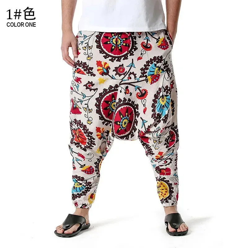 2024 Men's and Women's Cotton Harem Yoga Loose Elf Bohemian Pants Crotch Pants Flying Squirrel Pants for Men  Cargo Pants Men