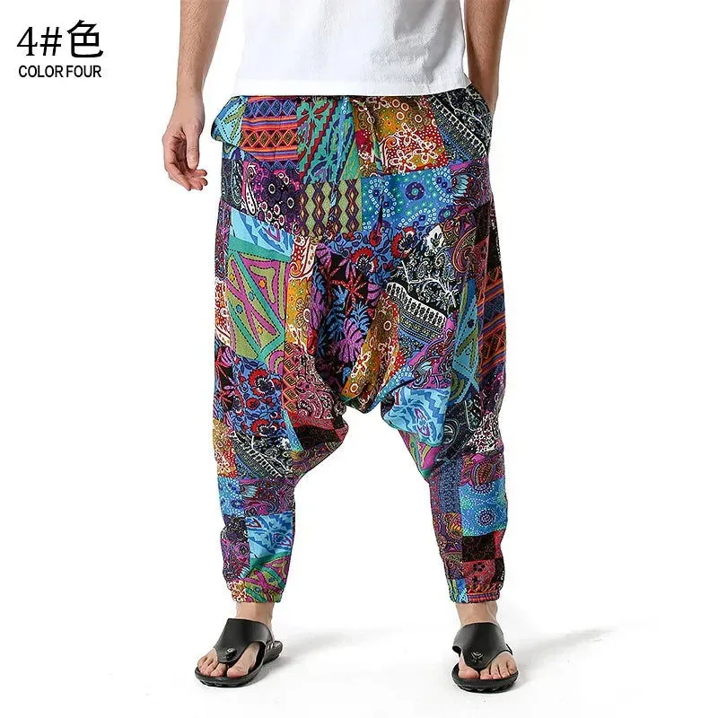 2024 Men's and Women's Cotton Harem Yoga Loose Elf Bohemian Pants Crotch Pants Flying Squirrel Pants for Men  Cargo Pants Men