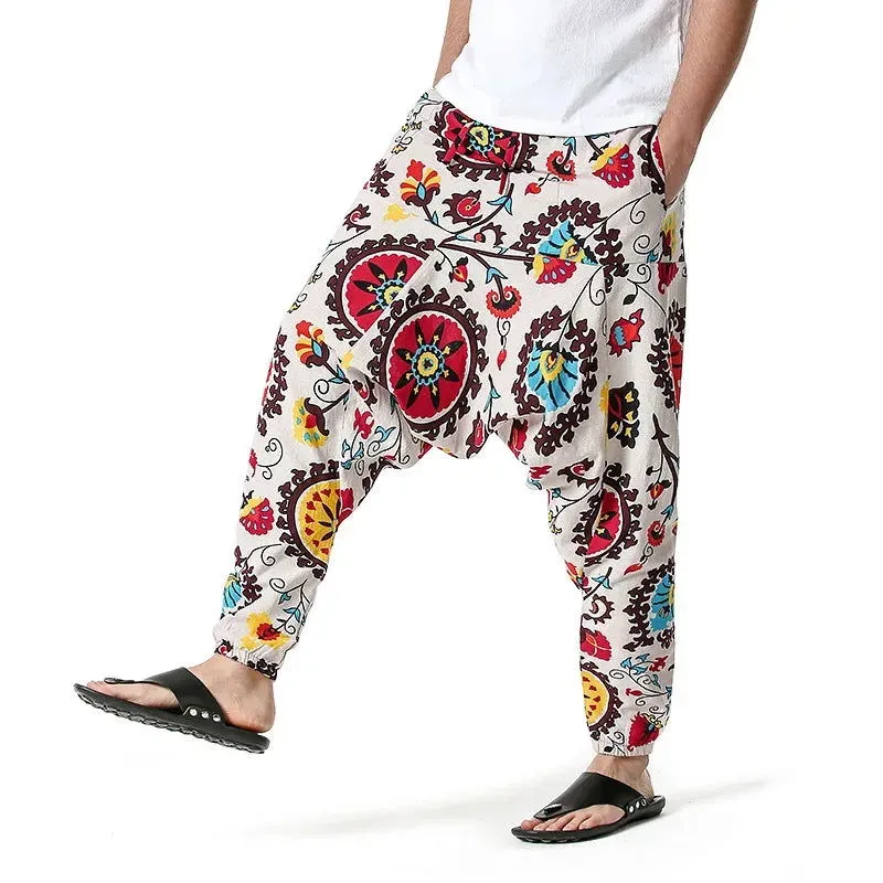 2024 Men's and Women's Cotton Harem Yoga Loose Elf Bohemian Pants Crotch Pants Flying Squirrel Pants for Men  Cargo Pants Men