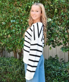 8apart Women Corinne Ivory/Black Striped Sweater