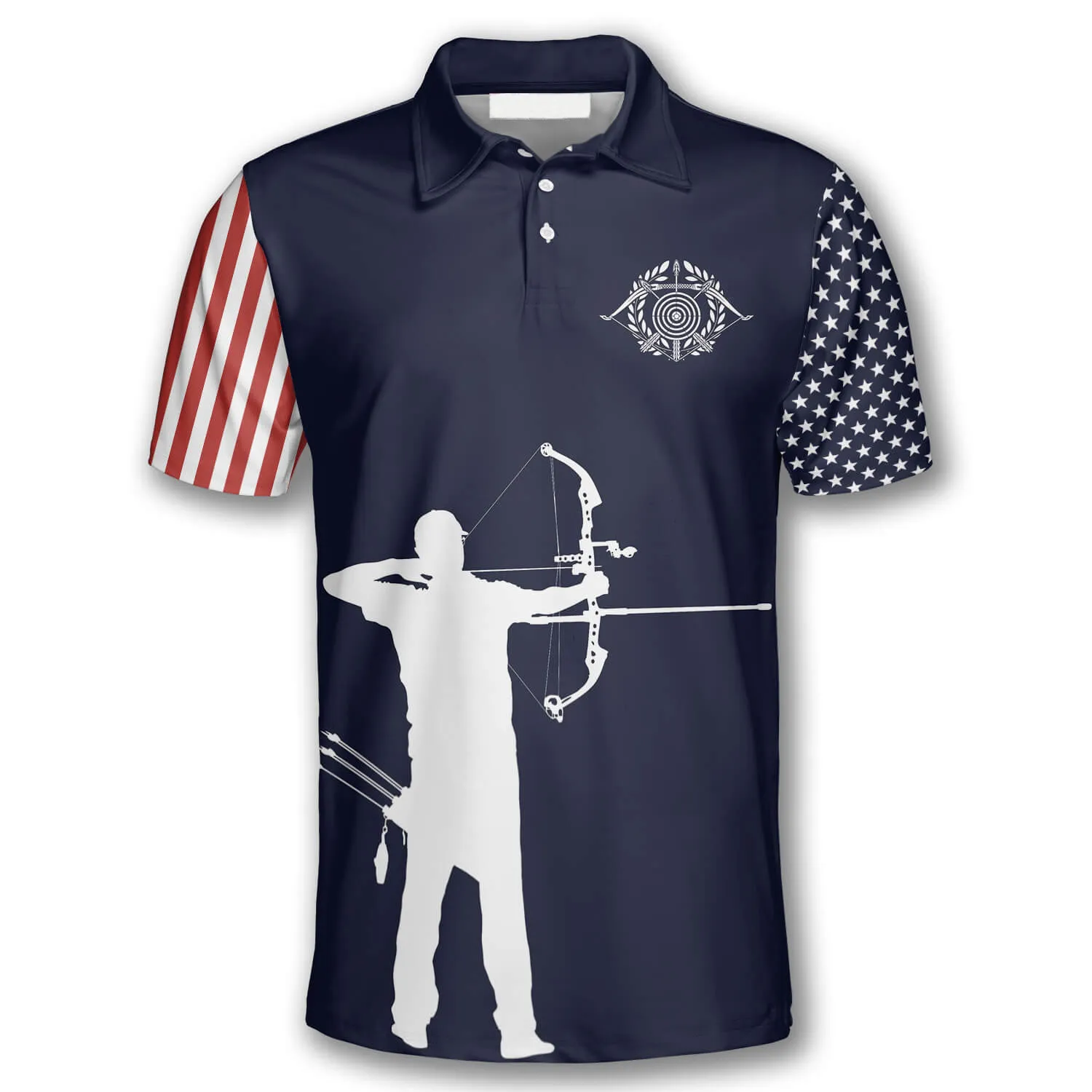 Archery Silhouette Flag Navy Blue Custom Archery Shirts for Men, Idea Gift for Archery Lover