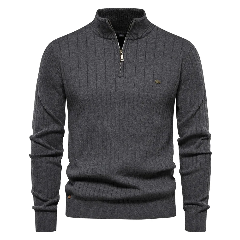 Autumn Zipper Pullover Sweaters for Men High Quality Warm Winter Stand Collar Cotton Knitted Sweater Men