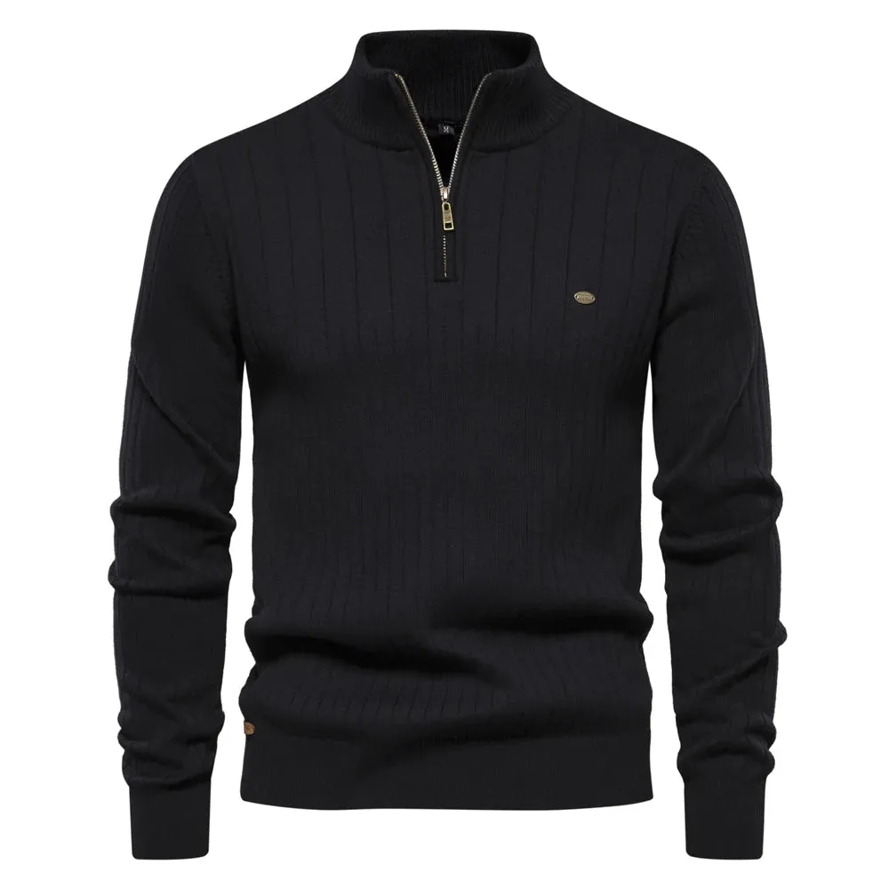 Autumn Zipper Pullover Sweaters for Men High Quality Warm Winter Stand Collar Cotton Knitted Sweater Men