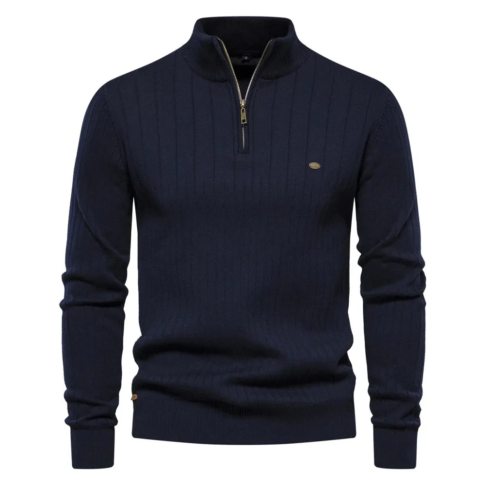 Autumn Zipper Pullover Sweaters for Men High Quality Warm Winter Stand Collar Cotton Knitted Sweater Men