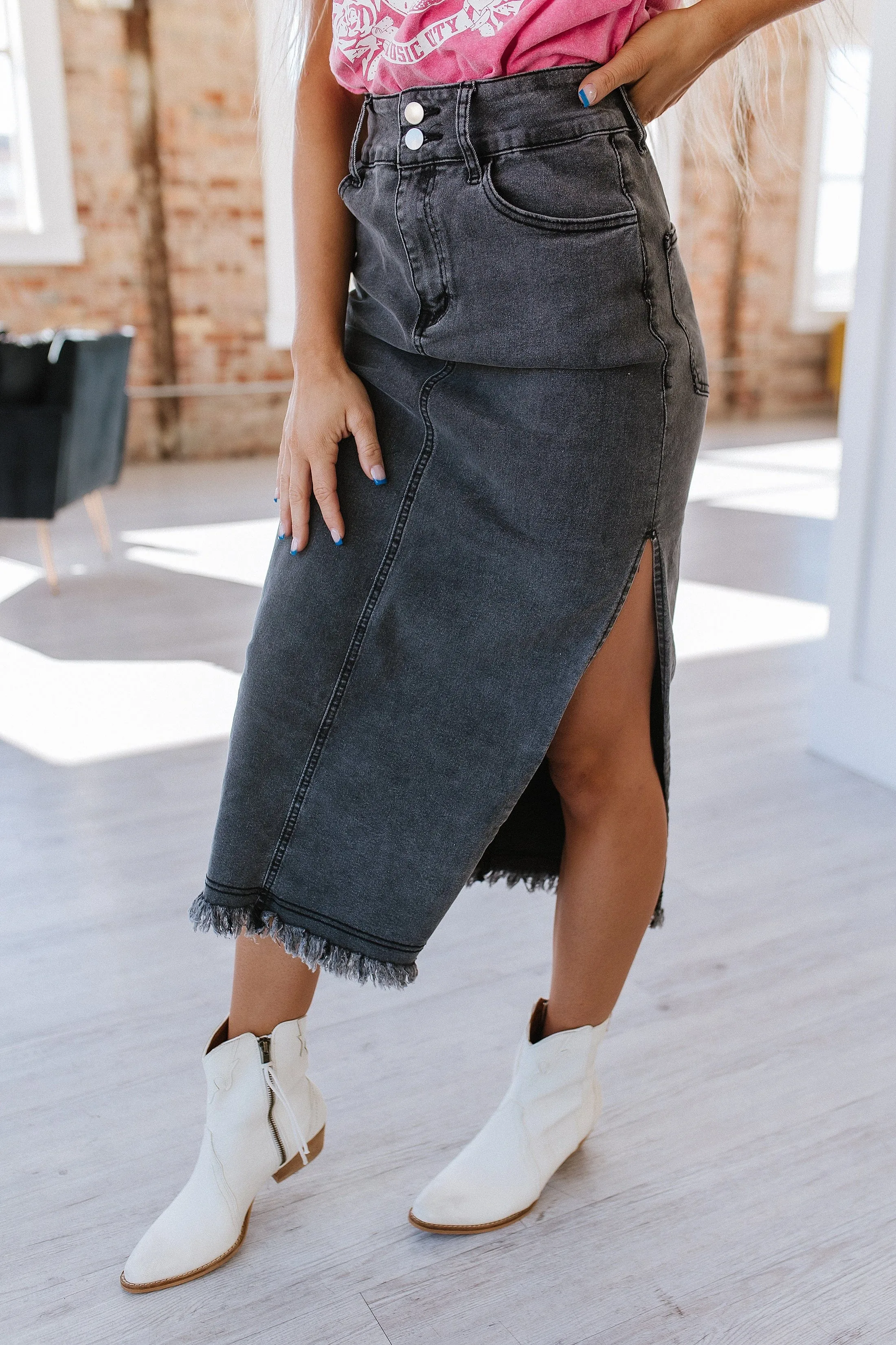 Biles Midi Denim Skirt | S-XL