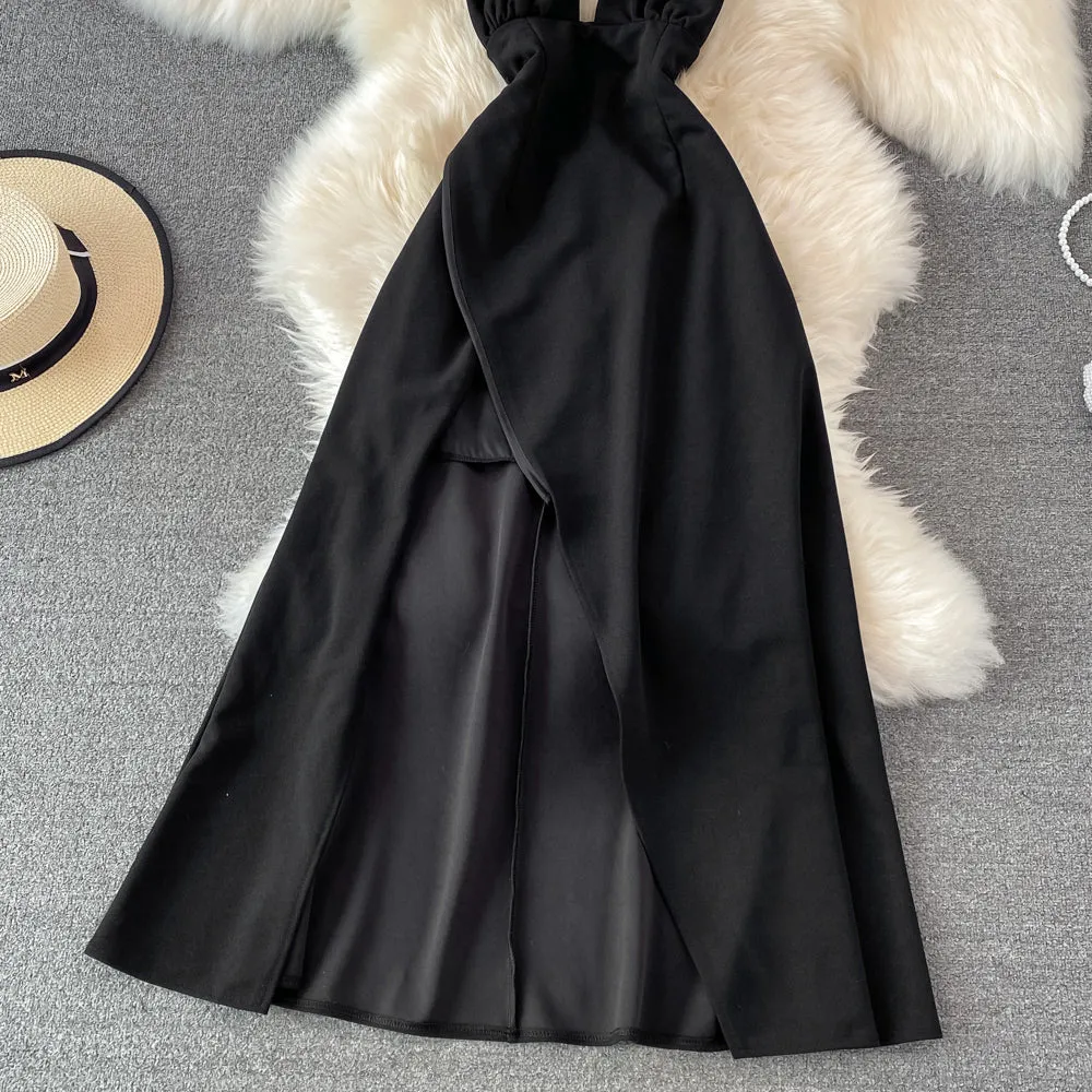 Black A line short dress backless party dress    S453