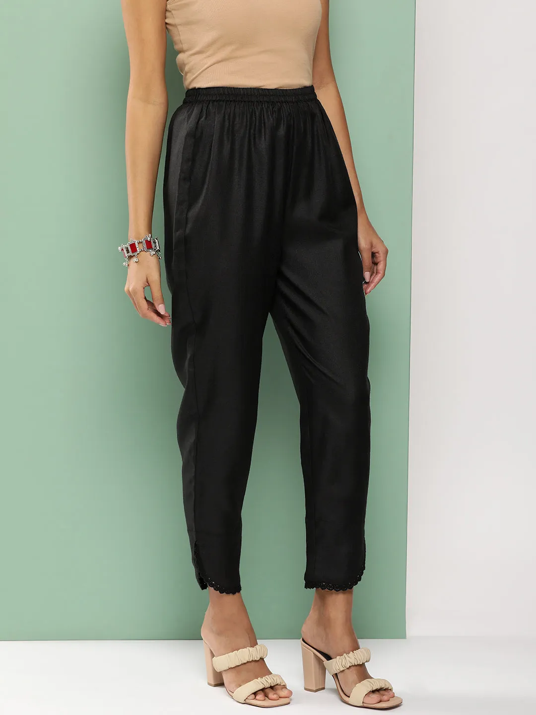 Black Loose Fit Gathered Trousers