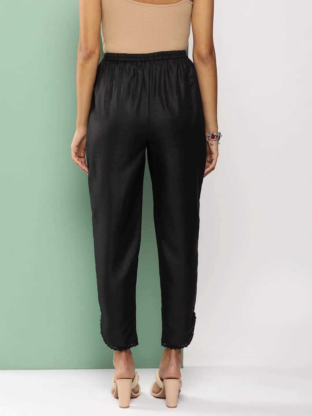 Black Loose Fit Gathered Trousers