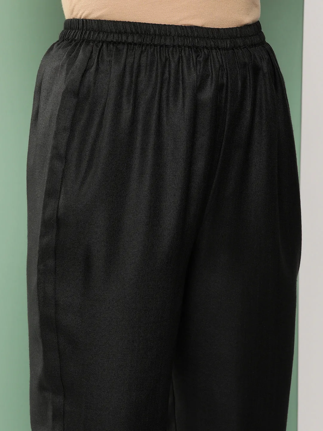 Black Loose Fit Gathered Trousers