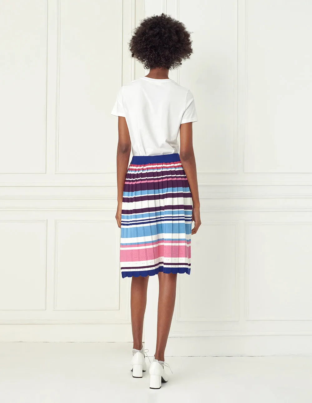 BORA AKSU Pink blues stripes pleated skirt