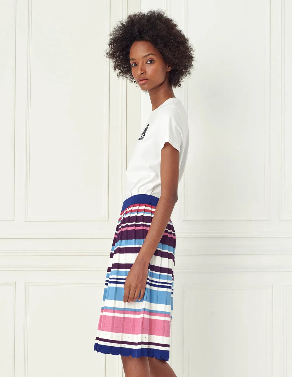 BORA AKSU Pink blues stripes pleated skirt