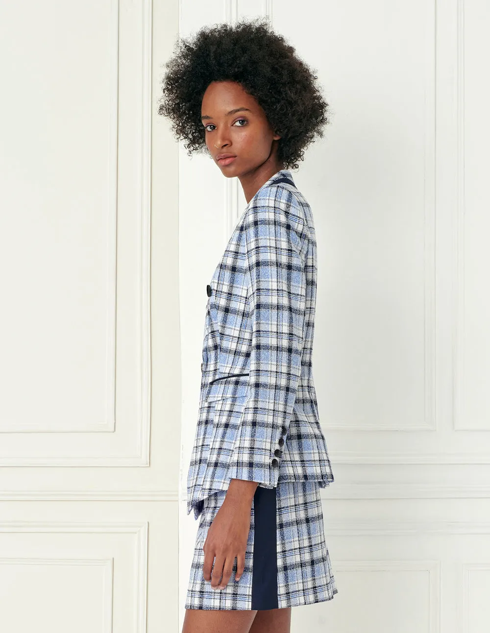 BORA AKSU Tartan check side contrast point mini skirt