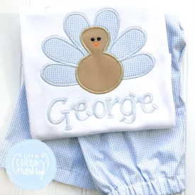 Boy Shirt - Turkey in Light Blue Gingham Applique Shirt