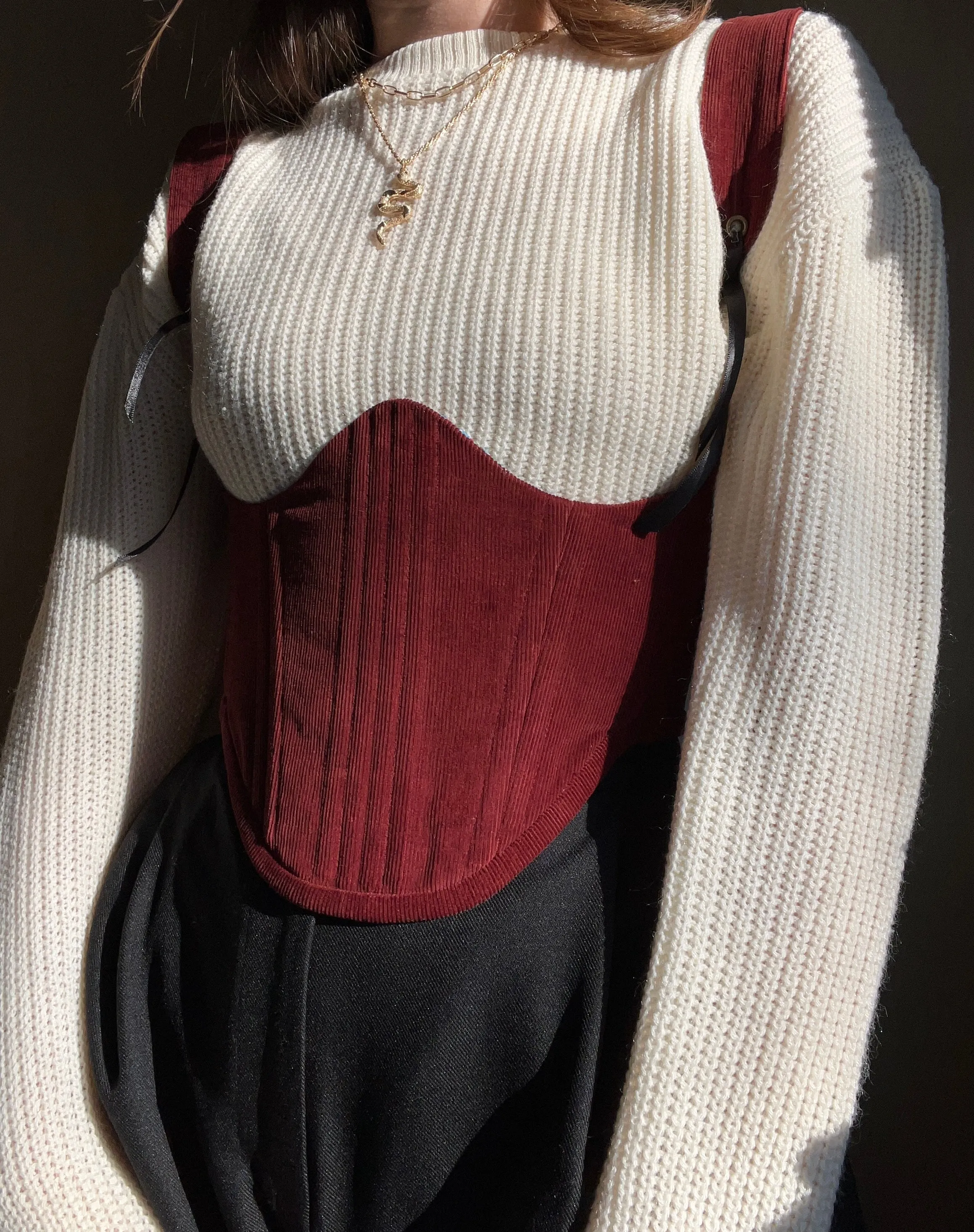 Burgundy underbust corsage with removable shoulder straps