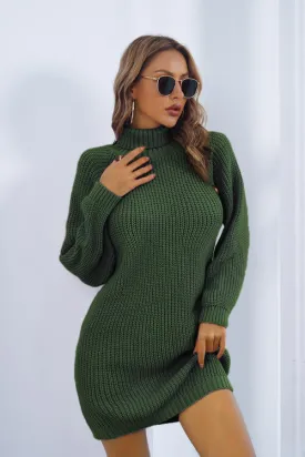 Buttoned Turtleneck Long Sleeve Sweater Dress