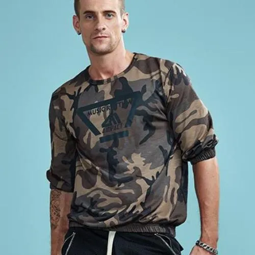 Camouflage Elastic Cuff Half Sleeve Shirt