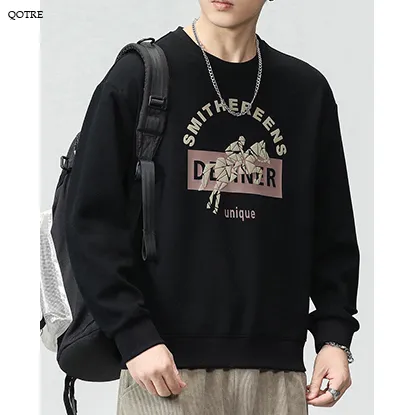 Casual Crew Neck Loose Fit Versatile Print Sweatshirt