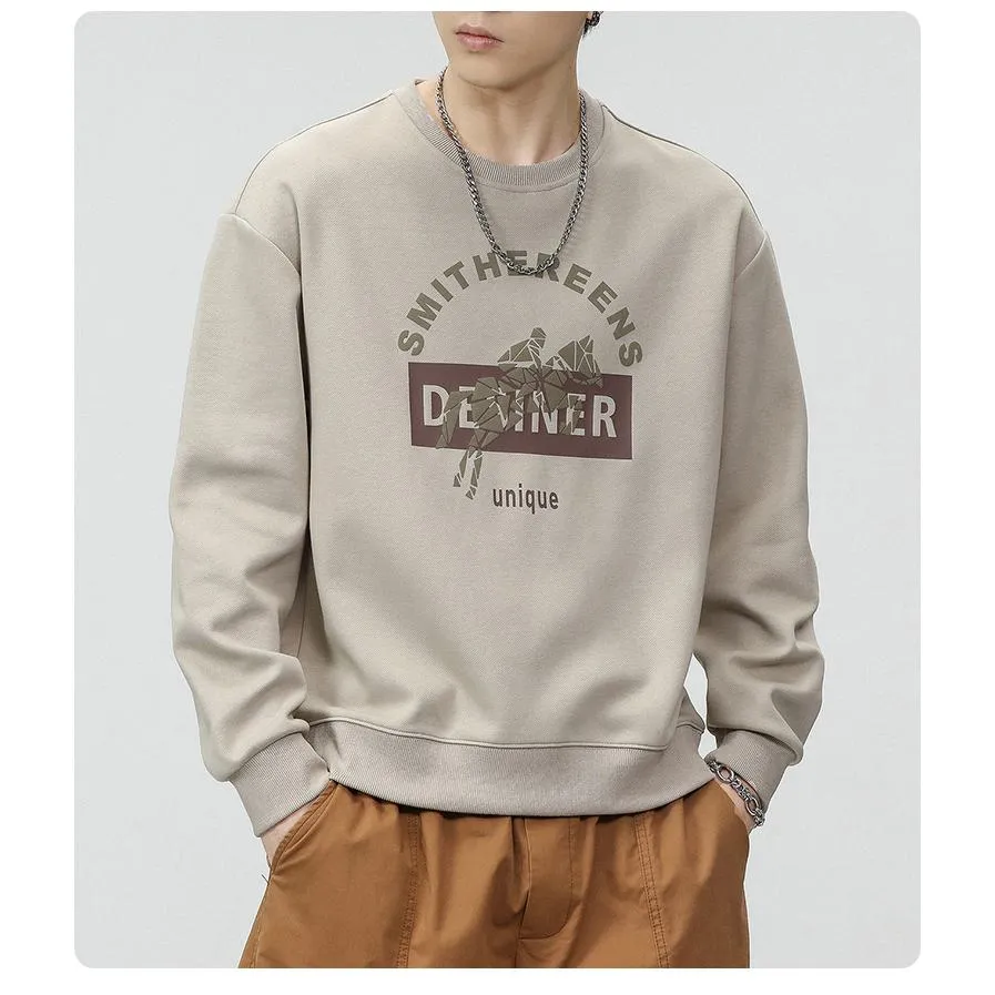 Casual Crew Neck Loose Fit Versatile Print Sweatshirt