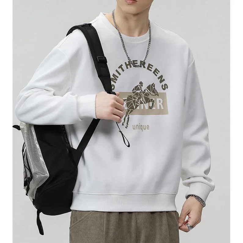 Casual Crew Neck Loose Fit Versatile Print Sweatshirt