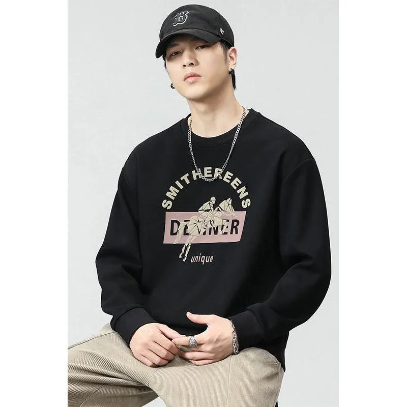 Casual Crew Neck Loose Fit Versatile Print Sweatshirt