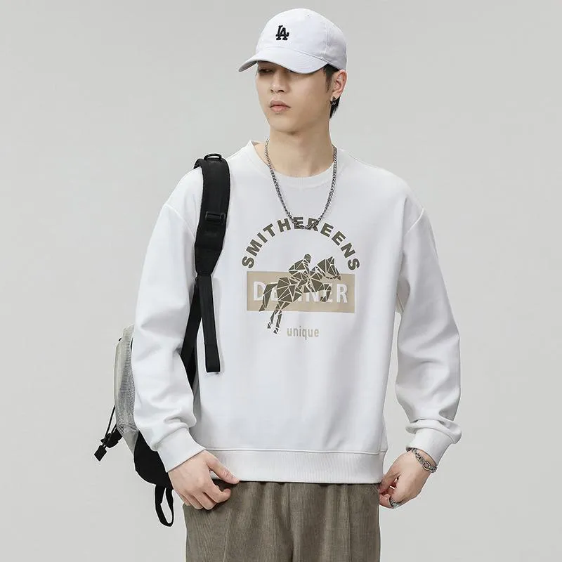 Casual Crew Neck Loose Fit Versatile Print Sweatshirt