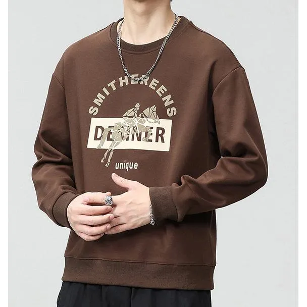 Casual Crew Neck Loose Fit Versatile Print Sweatshirt