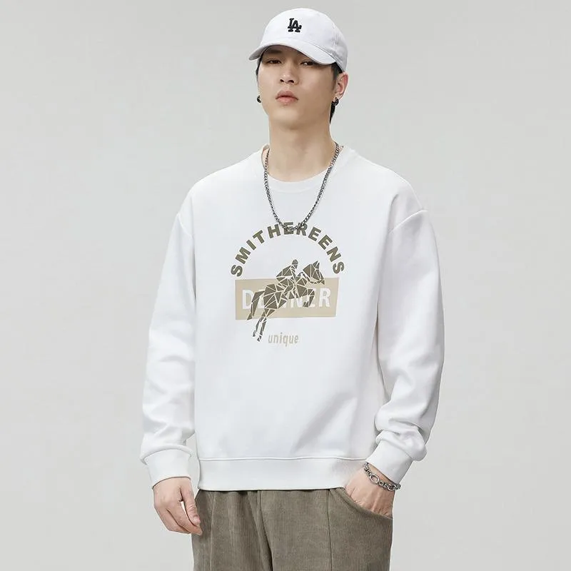 Casual Crew Neck Loose Fit Versatile Print Sweatshirt