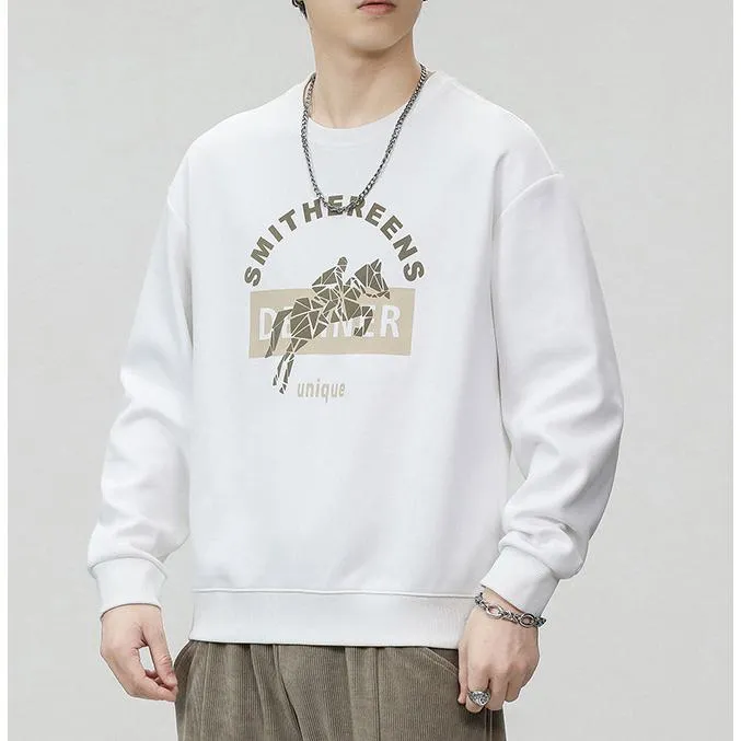 Casual Crew Neck Loose Fit Versatile Print Sweatshirt