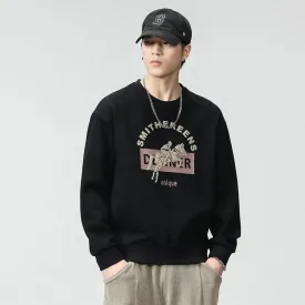 Casual Crew Neck Loose Fit Versatile Print Sweatshirt