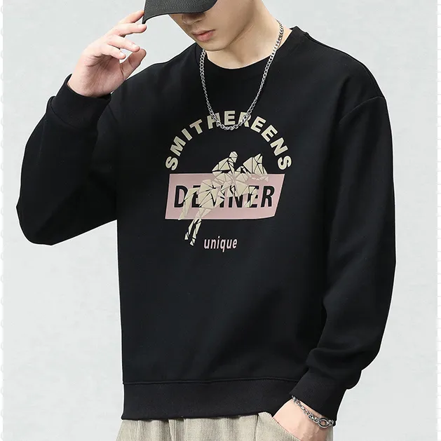 Casual Crew Neck Loose Fit Versatile Print Sweatshirt