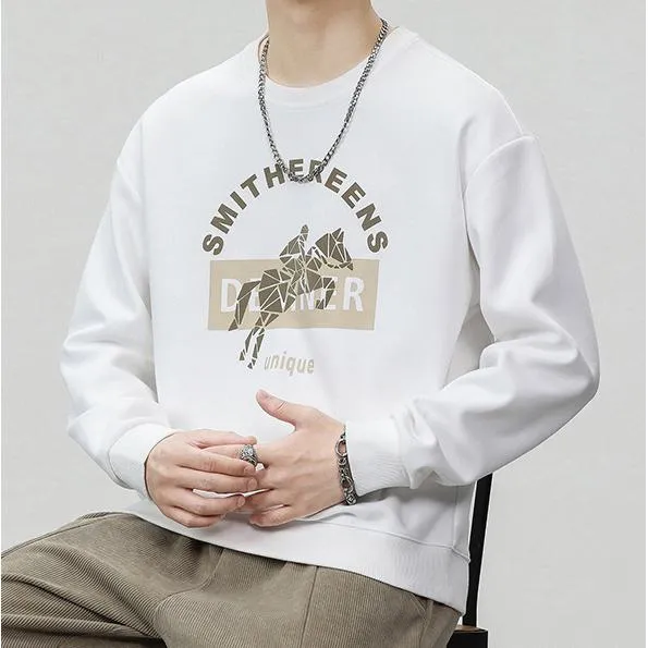 Casual Crew Neck Loose Fit Versatile Print Sweatshirt