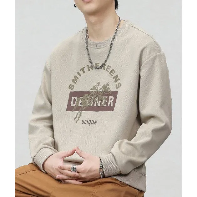 Casual Crew Neck Loose Fit Versatile Print Sweatshirt