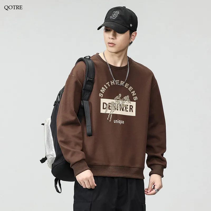 Casual Crew Neck Loose Fit Versatile Print Sweatshirt