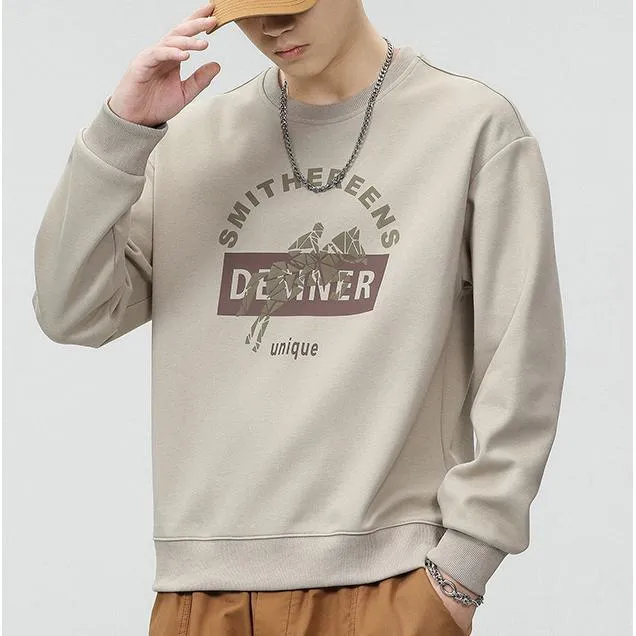 Casual Crew Neck Loose Fit Versatile Print Sweatshirt