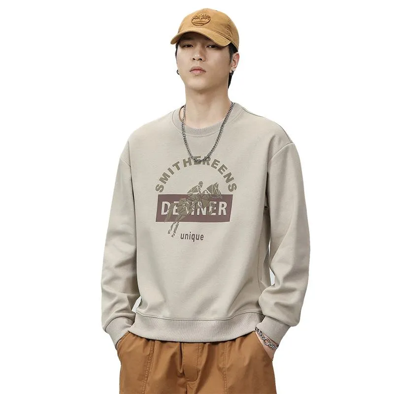 Casual Crew Neck Loose Fit Versatile Print Sweatshirt