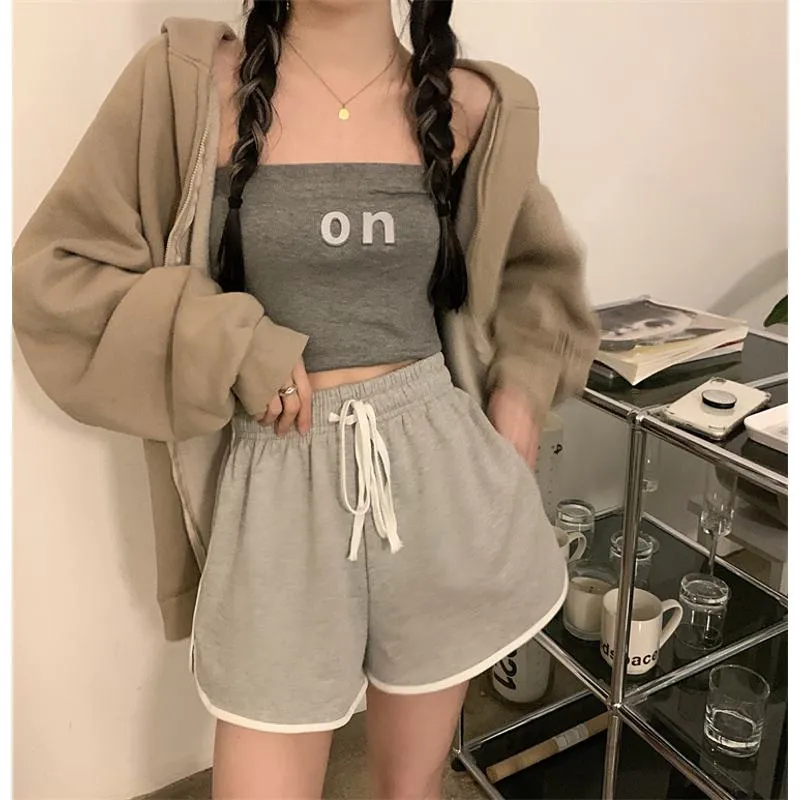 Casual Wide Leg Drawstring Waist Plus Shorts