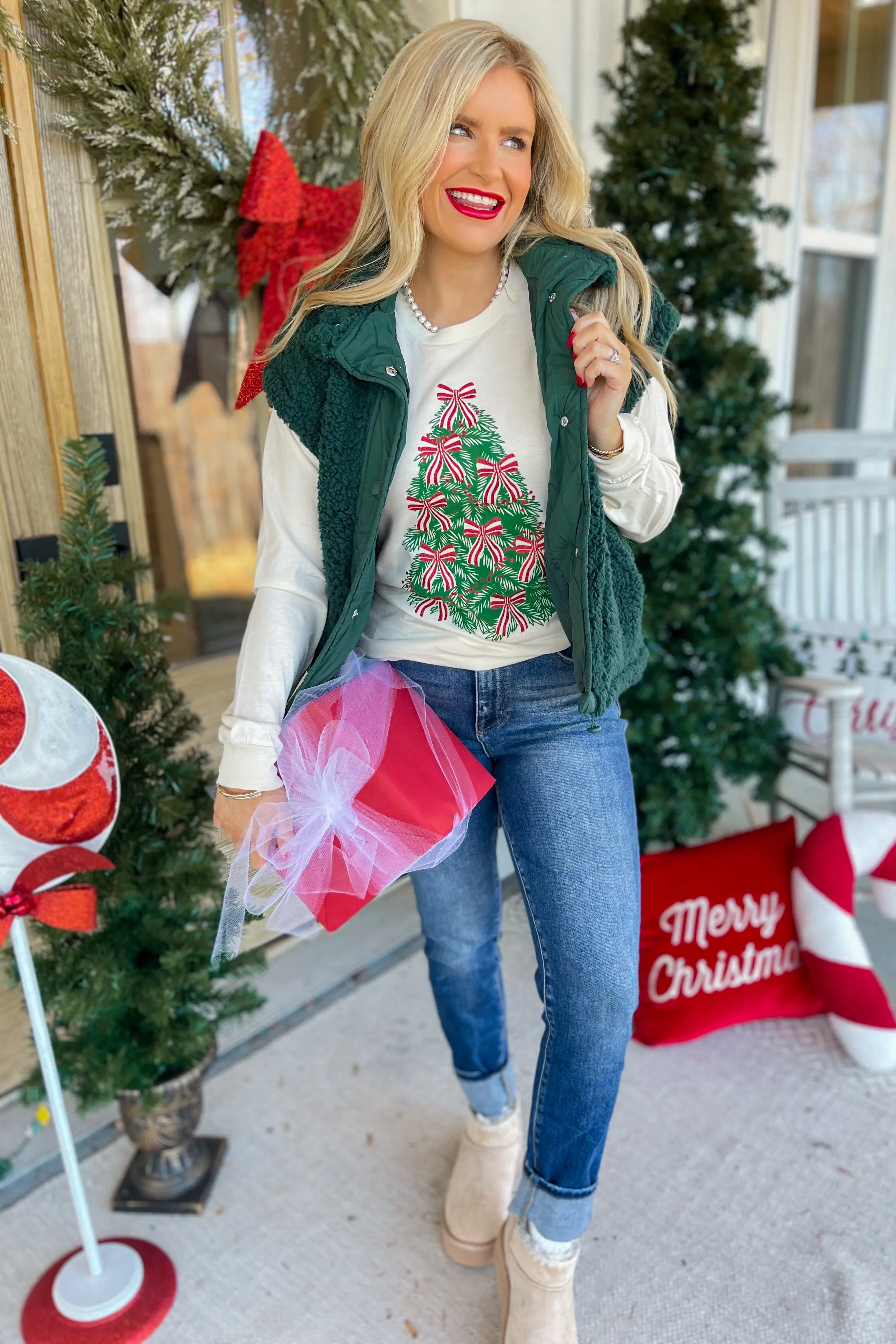 Christmas Tree Bow Long Sleeve Graphic Tee