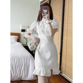 Cinched Waist Hip-Hugging Bubble Sleeve Dress