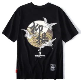 Crane & Brown Waves Printed Hip Hop Streetwear Loose Tees