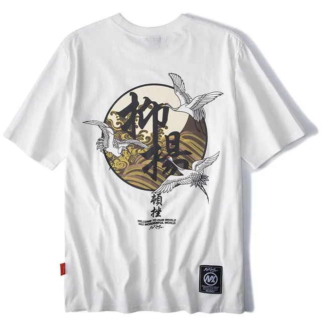 Crane & Brown Waves Printed Hip Hop Streetwear Loose Tees