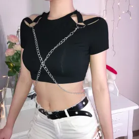 Cross Chain Punk Rock Sexy Slim Fit Crop Top Tees