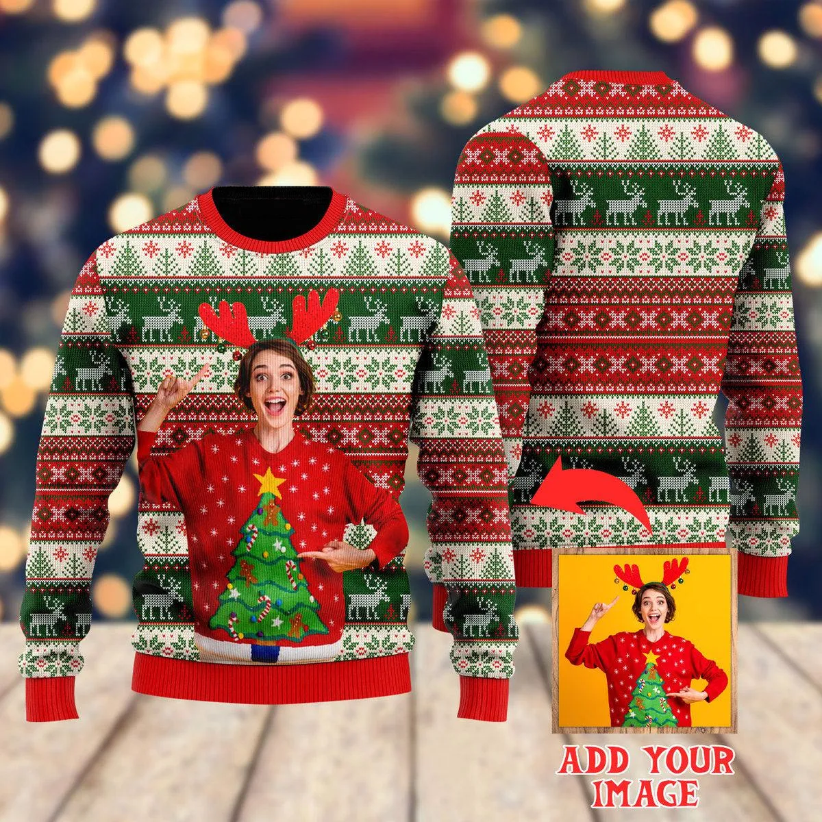 Custom Photo On Vintage Tacky Custom Christmas Sweaters For Men & Women