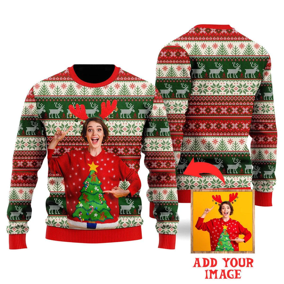 Custom Photo On Vintage Tacky Custom Christmas Sweaters For Men & Women