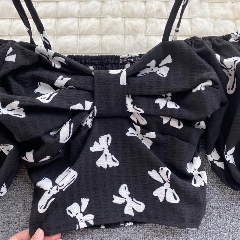 Cute Bow Off Shoulder Crop Top      S4394